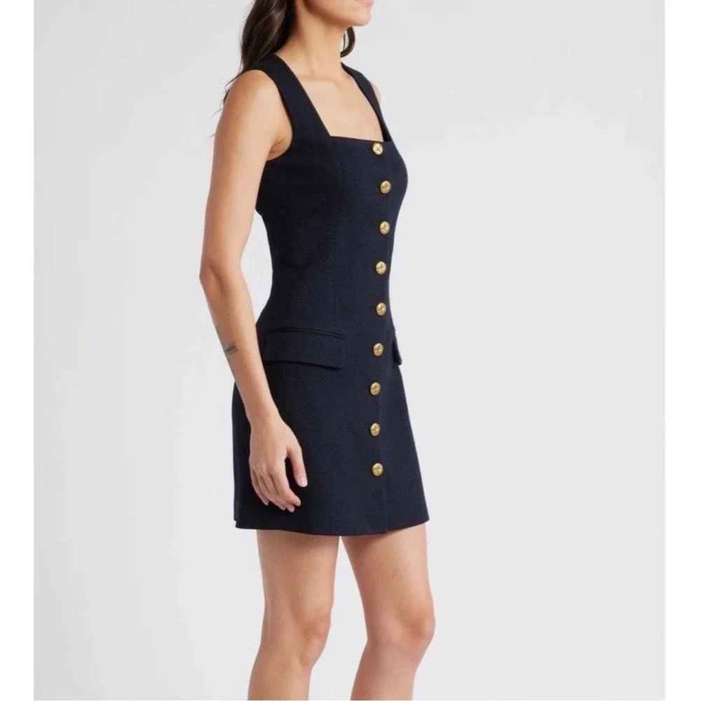 Rag & Bone Mariana Textured Button Front Mini Dress Size 8 Navy Wool Blend $498